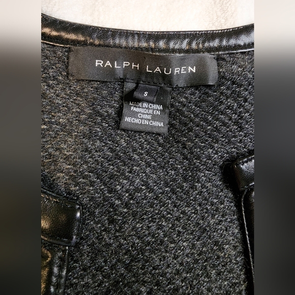 Ralph Lauren Black Label 100% Cashmere Grey Cardigan, Black Leather Trim, EUC - Picture 4 of 8